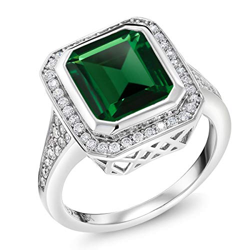 Product Cover Gem Stone King 925 Sterling Silver Green Nano Emerald Women's Ring (5.00 Ct, Emerald Cut, Available 5,6,7,8,9)