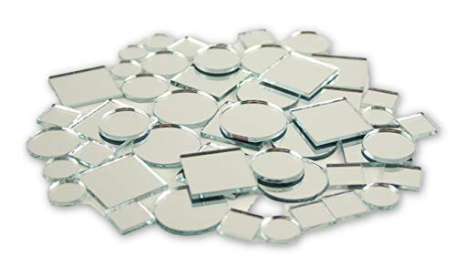 Product Cover Small Mini Square & Round Craft Mirrors Assorted Sizes Mirror Mosaic Tiles 1/2-1 inch 100 Pieces