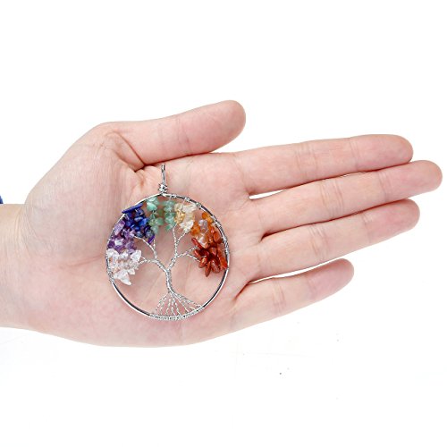 Product Cover Jovivi Natural Healing Crystals Quartz Tree of Life Necklace 7 Chakras Gemstone Pendant Mother's/Father's Day