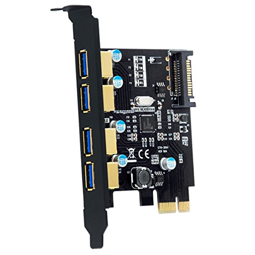 Product Cover Mailiya PCI-E to USB 3.0 4 Port PCI Express Expansion Card (PCIe Card),Superspeed USB 3.0 Card with 15-Pin Power Connector for Desktops,Super Speed Up to 5Gbps