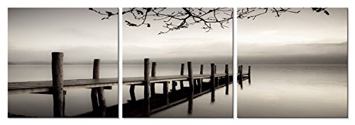 Product Cover Pyradecor Peace Large Modern 3 Piece B & W Gallery Wrapped Landscapes Giclee Canvas Print Ocean Beach Pictures Paintings on Canvas Wall Art Work for Living Room Kitchen Home Office Decorations