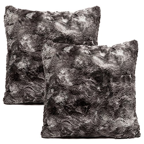 Product Cover Chanasya Super Soft Fuzzy Faux Fur Cozy Warm Fluffy Dark Gray Fur Throw Pillow Cover Pillow Sham -Charcoal Gray Pillow Sham 18x18 Inches(Pillow Insert Not Included) Waivy Fur Pattern 2-Pack