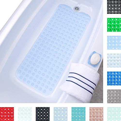 Product Cover SlipX Solutions Light Blue Extra Long Bath Mat Adds Non-Slip Traction to Tubs & Showers - 30% Longer Than Standard Mats! (200 Suction Cups, 39