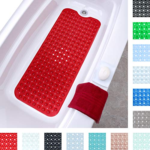 Product Cover SlipX Solutions Red Extra Long Bath Mat Adds Non-Slip Traction to Tubs & Showers - 30% Longer Than Standard Mats! (200 Suction Cups, 39