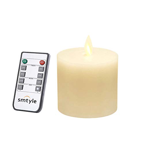 Product Cover smtyle 3 x 3 inch Moving Flame Battery Operated Candles with LED Flameless Flickering Wick and Timer for Pillar Candle Holders or Desk Decor Flat Top1