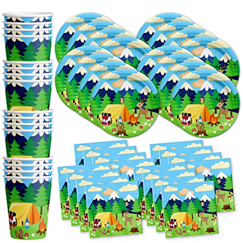 Product Cover Camping Adventure Birthday Party Supplies Set Plates Napkins Cups Tableware Kit for 16 by Birthday Galore