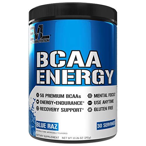 Product Cover Evlution Nutrition BCAA Energy - High Performance Amino Acid Supplement for Anytime Energy, Muscle Building, Recovery and Endurance, Pre Workout, Post Workout (Blue Raz, 30 Servings)