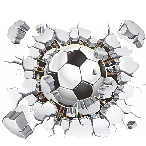 Product Cover AWAKINK Soccer Ball Football Broken 3D Decorative Peel Vinyl Wall Stickers Wall Decals Removable Decors for Living Room Kids Room Baby Nursery Boys Bedroom