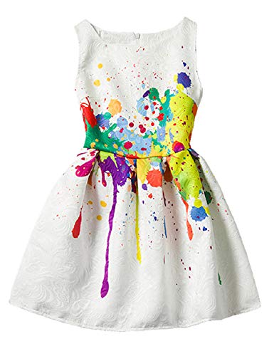 Product Cover 21KIDS Creative Art Colorful Paint Print Dress for Summer Girls Casual Size,6,Art Paint