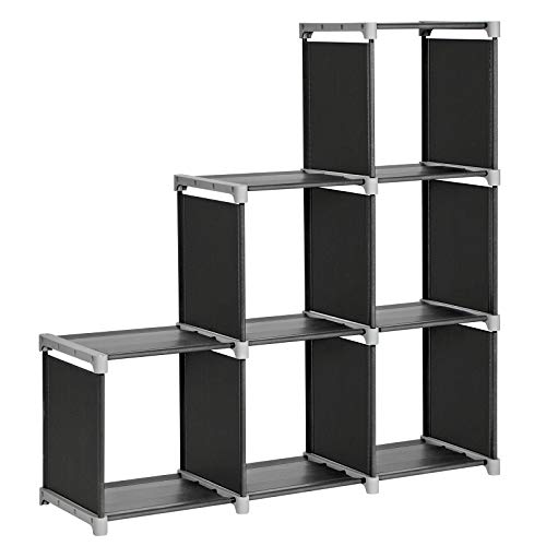 Product Cover SONGMICS 6-Cube Storage Rack, Staircase Organizer, DIY Storage Shelf, Bookcase in Living Room, Children's Room, Bedroom, for Toys and Daily Necessities, Black