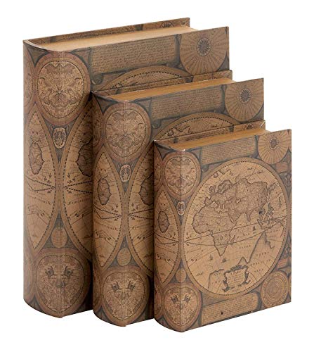 Product Cover Bellaa 28052 Book Box Set of 3 Old World Map Flux Leather Brown Globe