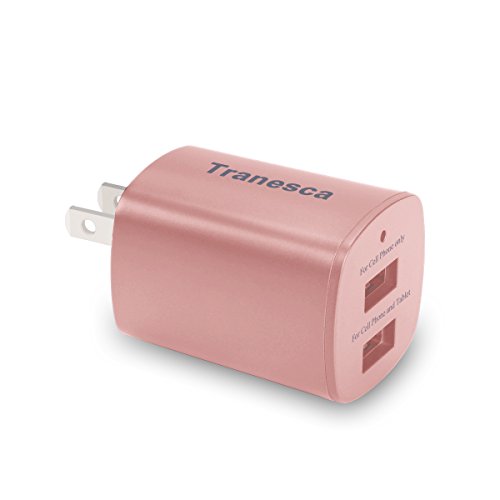 Product Cover Tranesca 2.4 Amp Dual USB Port travel wall charger cube with foldable plug for iPhone X/8/7/6S/6S Plus/6 Plus/6, Samsung Galaxy S9/S8/S7/S6/S5 Edge, LG, HTC, Moto, Kindle and More-Rose Gold