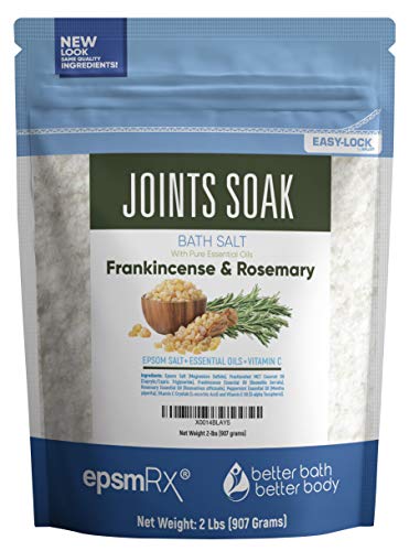 Product Cover Joints Soak Bath Salt 32 Ounces Epsom Salt with Rosemary, Frankincense and Peppermint Essential Oils Plus Vitamin C and All Natural Ingredients BPA Free Pouch With Easy Press-Lock Seal