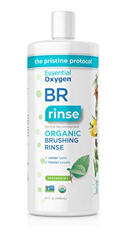 Product Cover Essential Oxygen BR Certified Organic Brushing Rinse, All Natural Mouthwash for Whiter Teeth, Fresher Breath, and Happier Gums, Alcohol-Free Oral Care, Peppermint, Refill, 32 Ounce