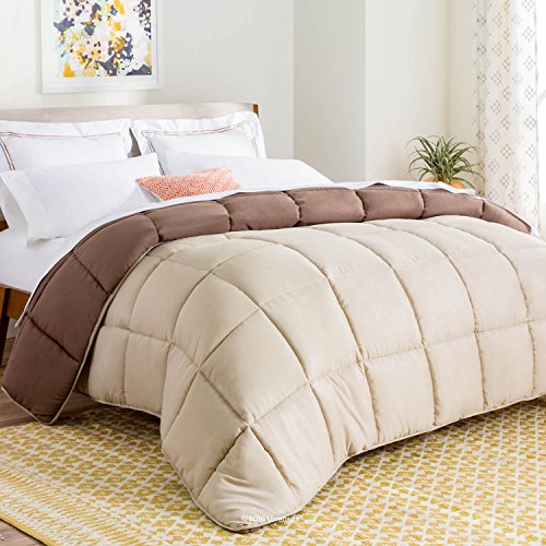 Product Cover LINENSPA All-Season Reversible Down Alternative Quilted Comforter - Corner Duvet Tabs - Hypoallergenic - Plush Microfiber Fill - Box Stitched - Machine Washable - Sand / Mocha - Oversized Queen