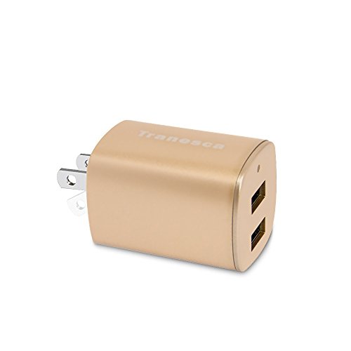 Product Cover Tranesca Dual USB Port Travel Wall Charger with Foldable Plug for iPhone XS/XR/X/8/7/6S/Plus; Samsung Galaxy S8/S7/S6/S5 Edge, LG, HTC, Moto, Kindle and More-Gold