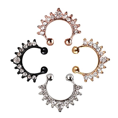 Product Cover Fake Septum Ring, Faux Septum Piercing Jewelry, Clip On Nose Rings Hoop for Women Girls, Adjustable Size &Made with Hypoallergenic Material(4pcs in Black/Silver/Gold/Rose Gold) - Best Gift Ideas