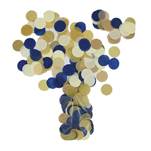 Product Cover Mybbshower Navy Gold Paper Circle Wedding Confetti for Bridal Shower Engagement Decoration Table Scatter Pack of 2800