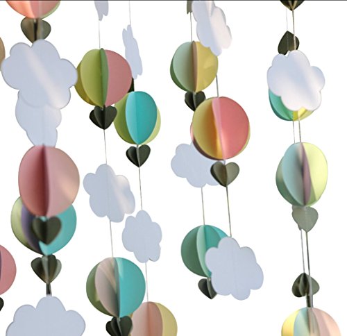 Product Cover Mybbshower Pastel 3D Clouds Hot Air Balloons Garland Birthday Party Home Nursery Room Decorations Up Up and Away Photo Prop 5 pcs
