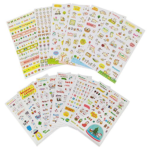 Product Cover yueton 12 Sheet Cute Cartoon Transparent Calendar Diary Book Sticker Scrapbook Planner Decoration (Pig&Cat)