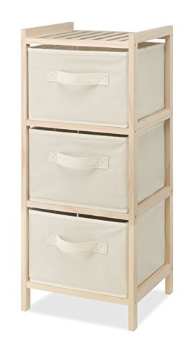 Product Cover Whitmor 3 Drawer Wood Chest - Compact Design - Pull Out Fabric Bins - Natural Pine