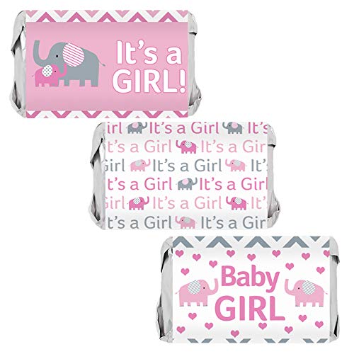 Product Cover Pink Elephant Girl Baby Shower Mini Candy Bar Wrappers - 45 Stickers