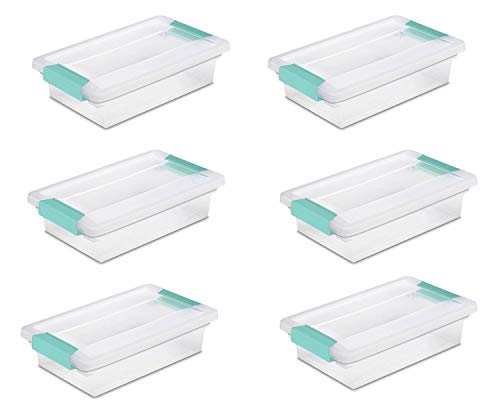 Product Cover Sterilite 19618606 Small Clip Box, Clear Lid & Base w/Colored Latches, 6-Pack