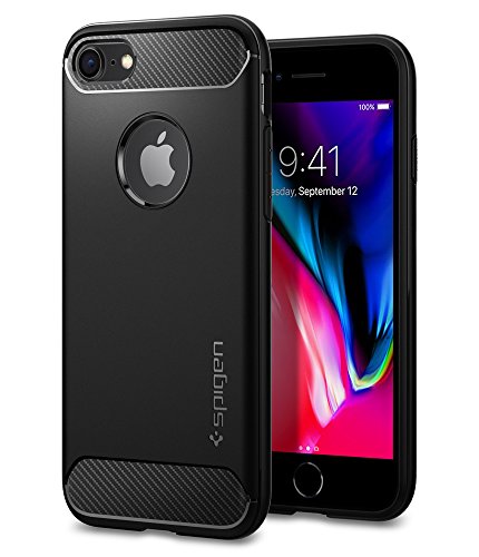 Product Cover Spigen [Rugged Armor] iPhone 7 Case, iPhone 8 Case Cover with Flexible Durable Shock Absorption and Carbon Fiber Design for iPhone 7 (2016) iPhone 8 (2017) - Black