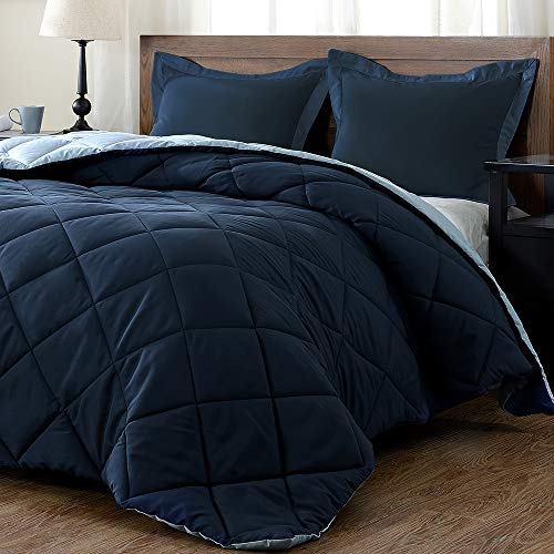 Product Cover downluxe Lightweight Solid Comforter Set (King) with 2 Pillow Shams - 3-Piece Set - Blue and Sapphire - Down Alternative Reversible Comforter