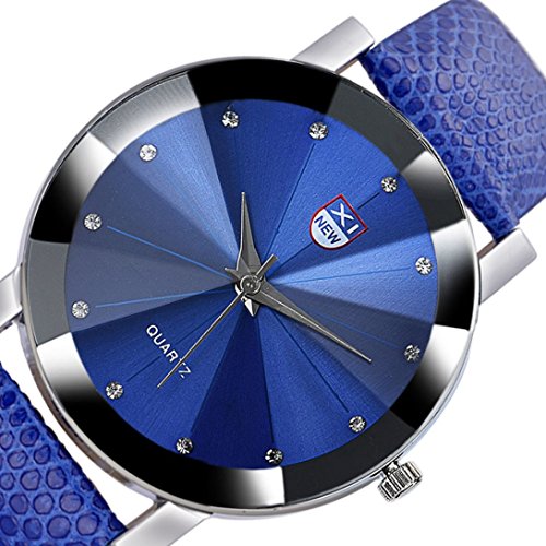 Product Cover Wensltd Men's Classy Stainless Steel Quartz Military Sport Leather Band Dial Wrist Watch (Blue)