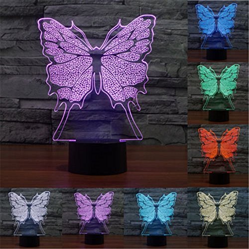 Product Cover Butterfly 3D LED Night Light Lamps, Elstey 3D Optical Illusion 7 Colors Touch Table Desk Visual Lamp for Home Decoration