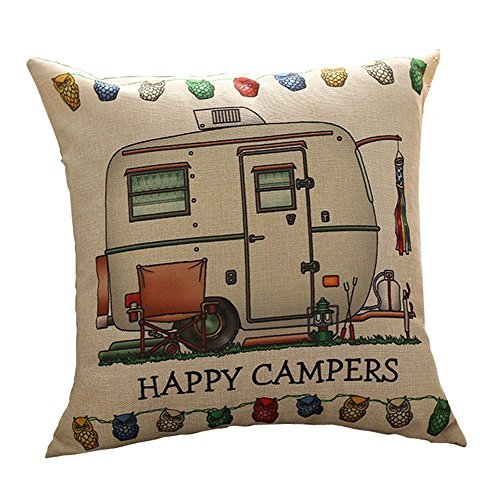 Product Cover Do4U Printed Cotton Linen Square Happy Campers Pattern The Campers Gifts Sofa Simple Cushion Pillow Cover Cases 18x18 Inches Birthday Gift Campers Gifts