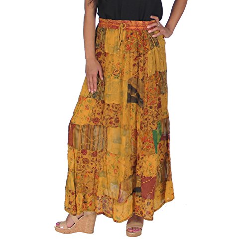 Product Cover KayJayStyles Women's Hippie Bohemian Gypsy Vintage Ethnic Patchwork Long Skirt (Yellow)