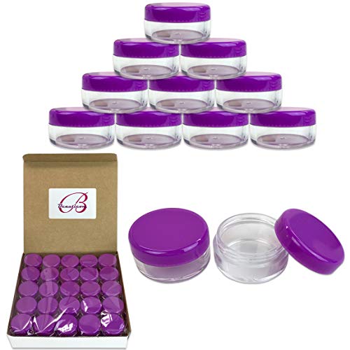 Product Cover Beauticom 5G/5ML Clear Round Jars with Purple Lids for Pills, Medication, Ointments and Other Beauty and Health Aids - BPA Free (Quantity: 50 Pieces)