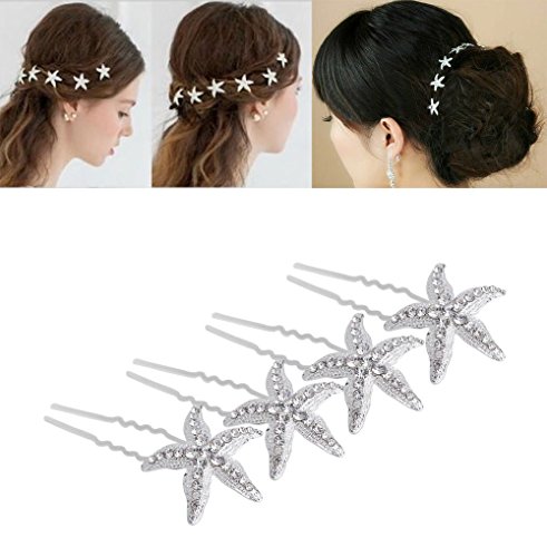 Product Cover yueton Pack of 10 Bride Crystal Rhinestone Starfish Hair Pin Hair Jewelry Hair Accessories Women Headwear Headdress for Beach Themed Wedding,Party, Daily Use