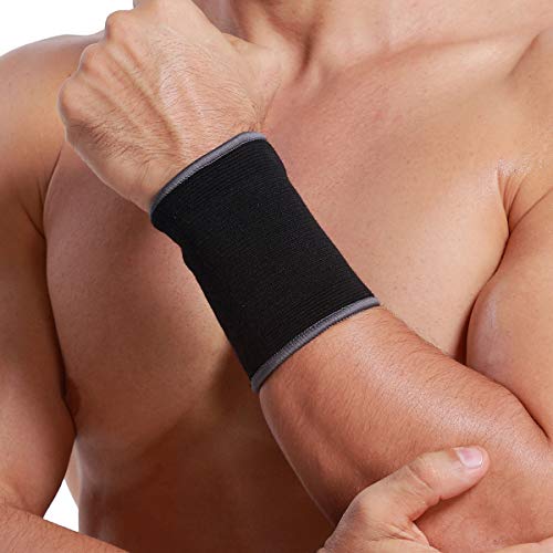 Product Cover Neotech Care Wrist Band Support Sleeve (1 Unit) - Elastic & Breathable Knitted Fabric Compression Brace - for Tennis, Gym, Sport, Tendonitis - Black Color (Size S)