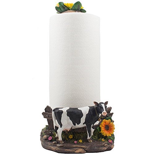 Product Cover Decorative Holstein Cow Paper Towel Holder Display Stand with Sunflower Accents for Countertop Rustic Country Kitchen Décor As Farm Animal Gifts for Farmers