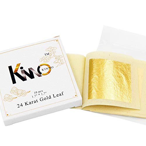 Product Cover Edible Gold Leaf Gold Foil Sheets 4.33 x 4.33 cm 24K Pure Genuine Facial Edible Gold Leaf for Cooking, Cakes and Chocolates, Decoration, Health & Spa (10 Sheets)