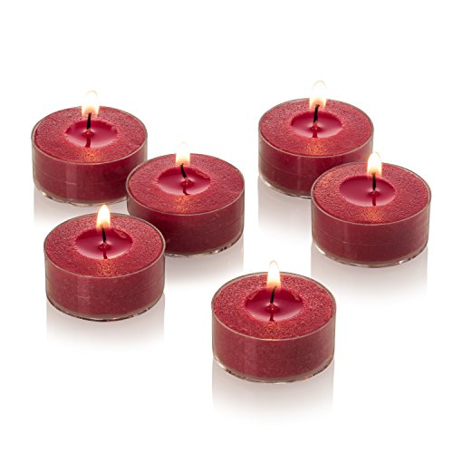 Product Cover Red Tealight Candles with Clear Cup - Bulk Set of 72 Unscented Tea Lights - 4 Hour Burn Time