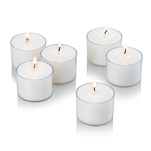 Product Cover White Tea Light Candles with Clear Cup - Box of 24 - Extended Burn Time 10 Hour - Unscented and Smokeless Tealight - Perfect for Wedding, Party, Hotels, Restaurants