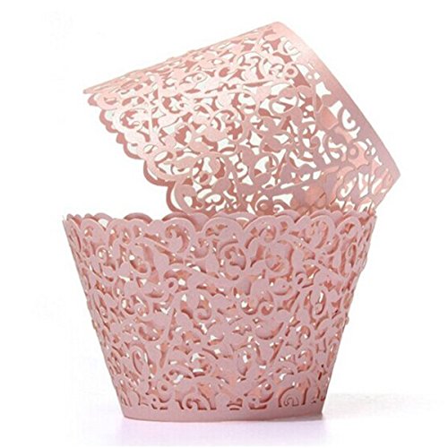 Product Cover Tinksky Cupcake Wrappers Laser Cut Wrap Case Decor Wedding Shower Wrap 50 Pack (Pink)