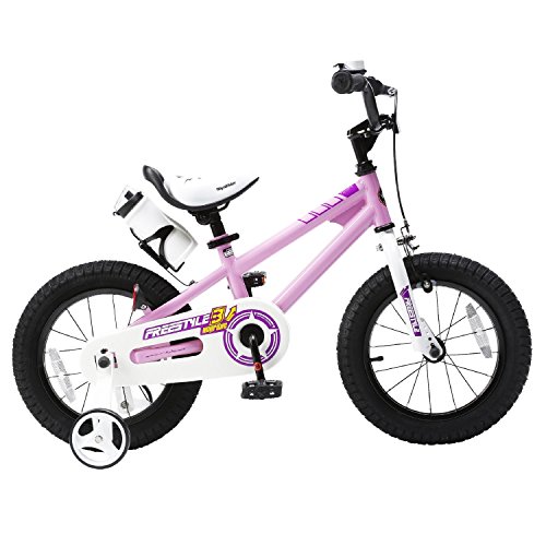 Product Cover RoyalBaby Kids Bike Boys Girls Freestyle BMX Bicycle with Training Wheels Gifts for Children Bikes 14 Inch Pink
