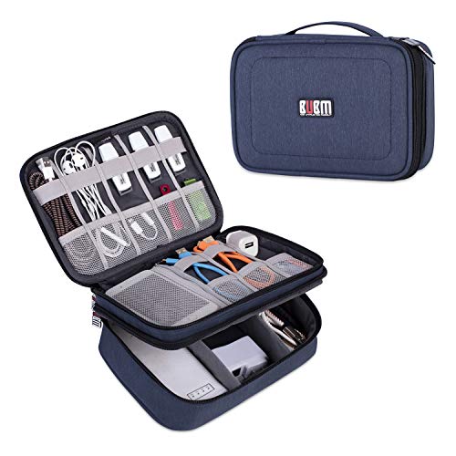 Product Cover BUBM Gadget Organizer Case, Ultra-compact Electronics Organizer for Data Cables, Chargers, Plugs, Memory Cards, CF Cards and More--a Sleeve Pouch Fits for iPad Mini (Medium, Dark Blue)