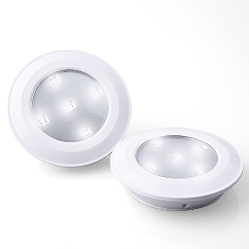 Product Cover LED Tap Lights Stick On Push Lights Battery Powered Puck Lights for Closets, Cabinets, Counters (2 Pack, White)