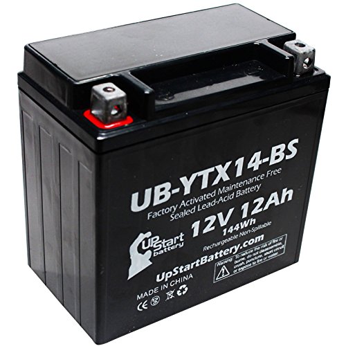 Product Cover YTX14-BS Battery Replacement (12Ah, 12v, Sealed) Factory Activated, Maintenance Free Battery Compatible with - 2006 Yamaha Apex, 2008 Yamaha Apex, 2011 Yamaha Apex, 2007 Yamaha Apex, 2009 Buell Blast