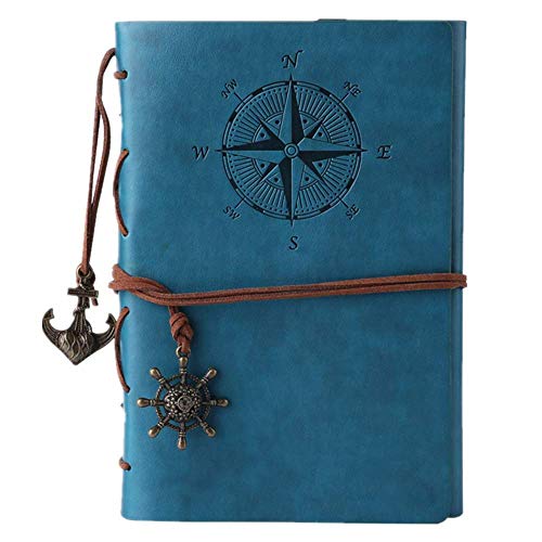 Product Cover Leather Writing Journal Notebook, MALEDEN Classic Spiral Bound Notebook Refillable Diary Sketchbook Gifts with Unlined Travel Journals to Write in for Girls and Boys (Sky Blue)