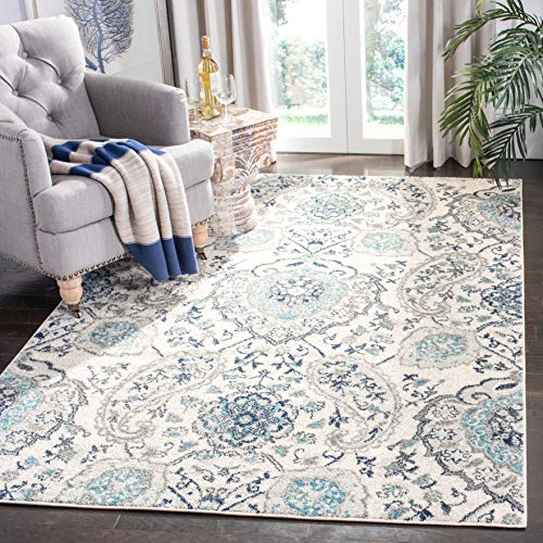 Product Cover Safavieh Madison Collection MAD600C Bohemian Chic Glam Paisley Area Rug, 3' x 5', Cream/Light Grey