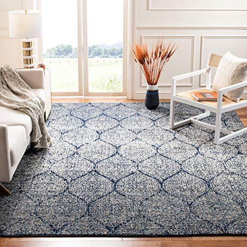 Product Cover Safavieh Madison Collection MAD604G Navy and Silver Distressed Ogee Area Rug (4' x 6')
