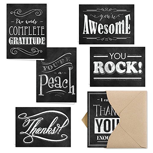 Product Cover Canopy Street Retro Chalkboard Thank You Note Card Assortment Pack - Set of 36 cards 6 designs blank inside with Kraft envelopes