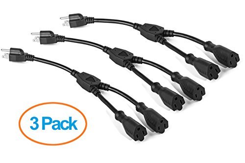Product Cover ClearMax 3 Prong Y Splitter Cable Power Extension Cord - Strip Outlet Saver 16AWG UL Approved 1 Foot (3 Pack | Black)